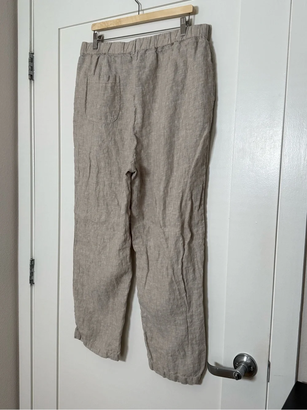 Quince 100% European Linen Pants Elastic Waist Flax Beige Womens Sz XL Cropped
